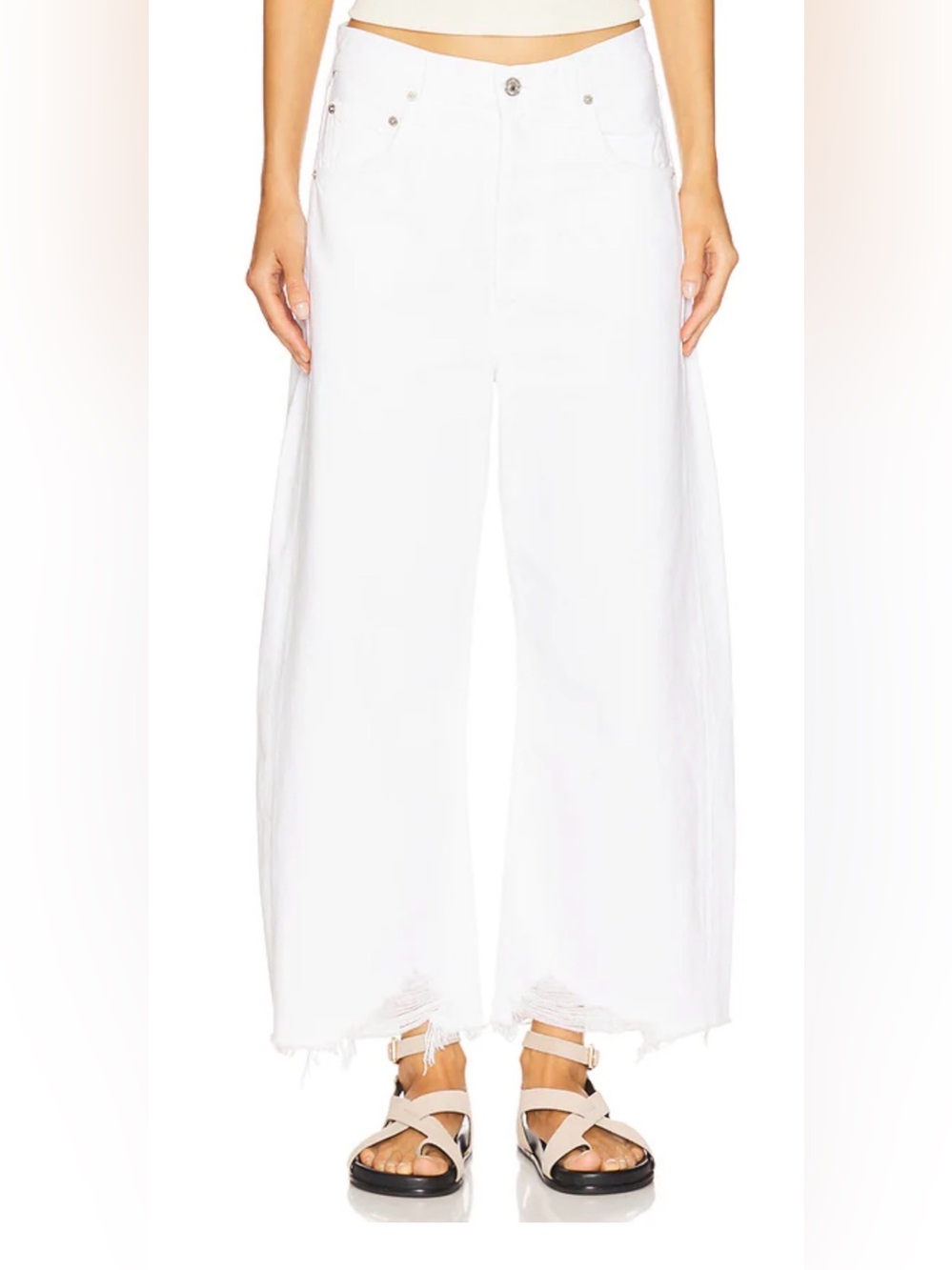 CITIZENS OF HUMANITY Ayla Undone Hem Crop Jeans Harlow White 29